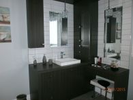 Vanité de salle de bain et coiffeuse en mélamine - Réalisation d'Armoires BMS
